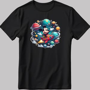 Journey to the planets astronaut Mickey Mouse Disney, Short Sleeve White-Black Men&#39;s / Women&#39;s T Shirt P320