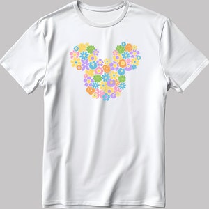 Minnie Mouse Head Flowers Short Sleeve White-Black Men&#39;s / Women&#39;s T Shirt J007