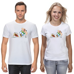Asterix and obelix, Famous Characters Figure, Short Sleeve White-Black Men&#39;s / Women&#39;s T Shirt F020