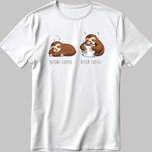 Cute Lazy Sloth Coffee, Short Sleeve White-Black Men&#39;s / Women&#39;s T Shirt E165