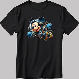 Space travelers astronaut Mickey Mouse Disney, Short Sleeve White-Black Men&#39;s / Women&#39;s T Shirt P319