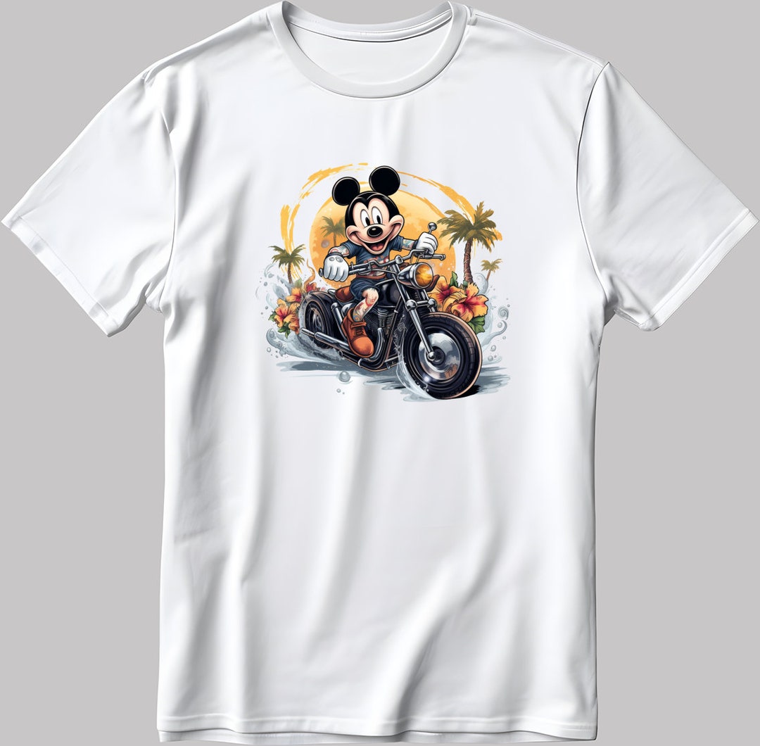 Mickey Mouse With Motorcycle Short Sleeve White-black Men's