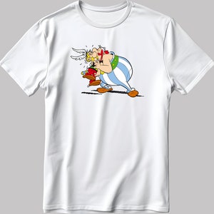 Asterix and Obelix, Famous Characters Figure, Short Sleeve White-Black Men&#39;s / Women&#39;s T Shirt L392