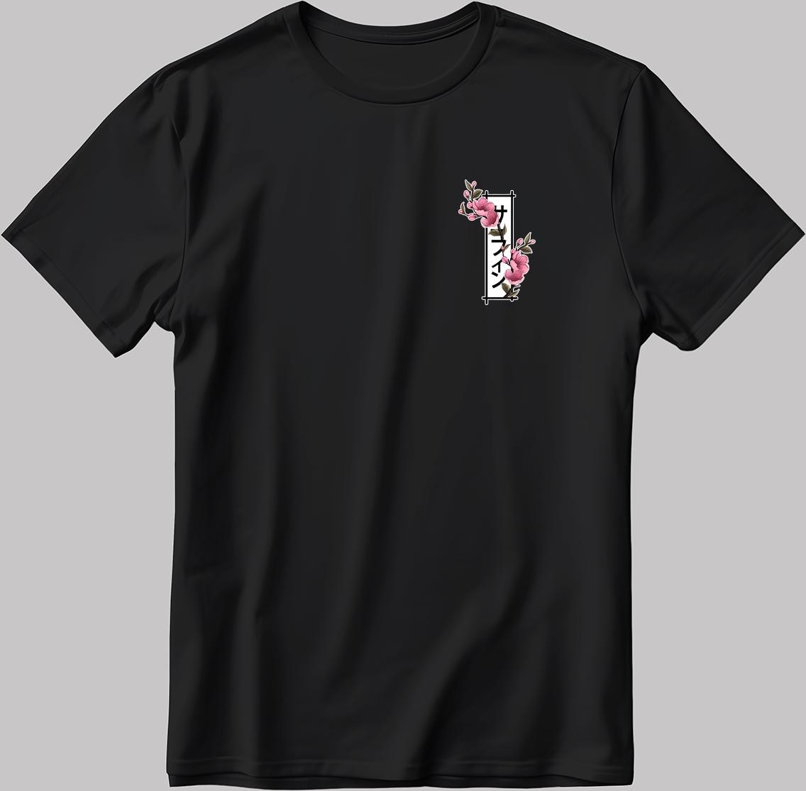 Cherry Blossom Japanese S.sleeve White-black Double-sided Print T