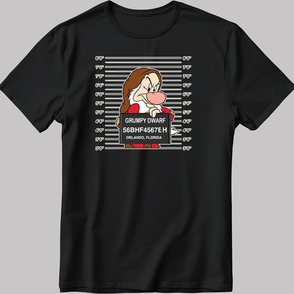 Personaje de dibujos animados Grumpy Dwarf manga corta blanco-negro hombres/mujer camiseta K826