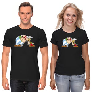 Asterix and obelix, Famous Characters Figure, Short Sleeve White-Black Men&#39;s / Women&#39;s T Shirt F062