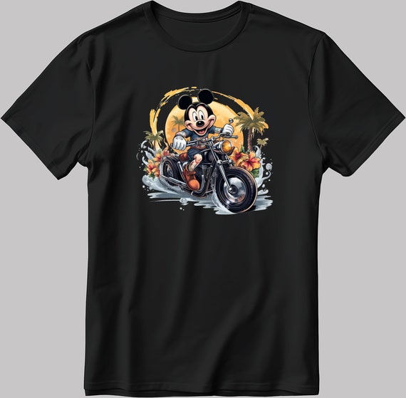 Mickey Mouse With Motorcycle Short Sleeve White-black Men's