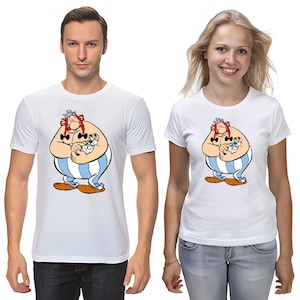 Asterix and obelix, Famous Characters Figure, Short Sleeve White-Black Men&#39;s / Women&#39;s T Shirt H517