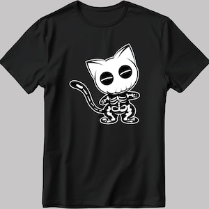 Skeleton cat Short Sleeve White-Black Men&#39;s / Women&#39;s T Shirt L327
