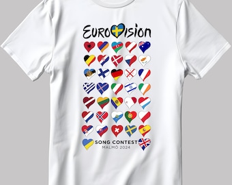 Song Contest Malmö 2024 Eurovisión Camiseta de manga corta blanca-negra para hombre/mujer TB