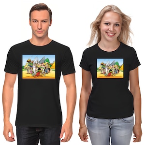 Asterix and obelix, Famous Characters Figure, Short Sleeve White-Black Men&#39;s / Women&#39;s T Shirt F065