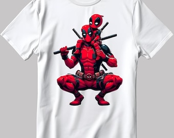 Camiseta de manga corta blanca y negra para hombre/mujer con Deadpool y bebé Deadpool KA91