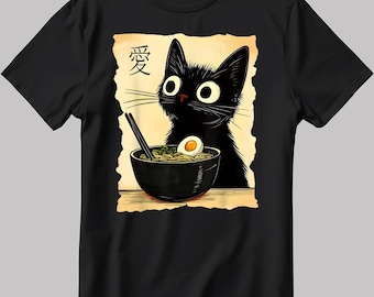 Funny Cat Ramen Black White Men/ Women T Shirt AA03