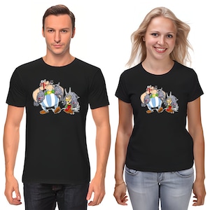 Asterix and obelix, Famous Characters Figure, Short Sleeve White-Black Men&#39;s / Women&#39;s T Shirt K081
