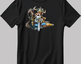 Camiseta de manga corta de Mickey Mouse de Vikings Cosplay, blanca y negra, para hombre y mujer, N541