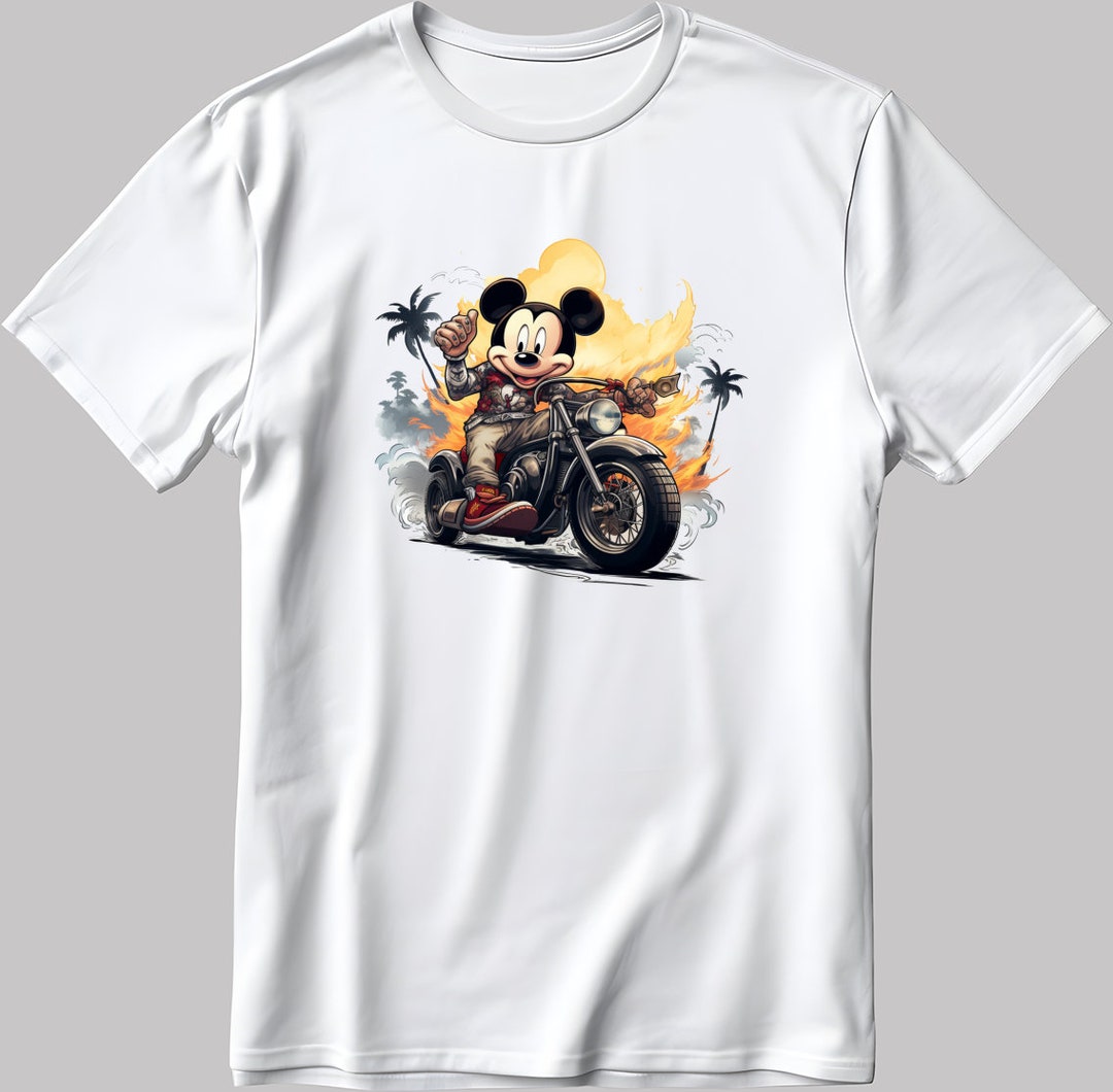 Mickey Mouse With Motorcycle Short Sleeve White-black Men's