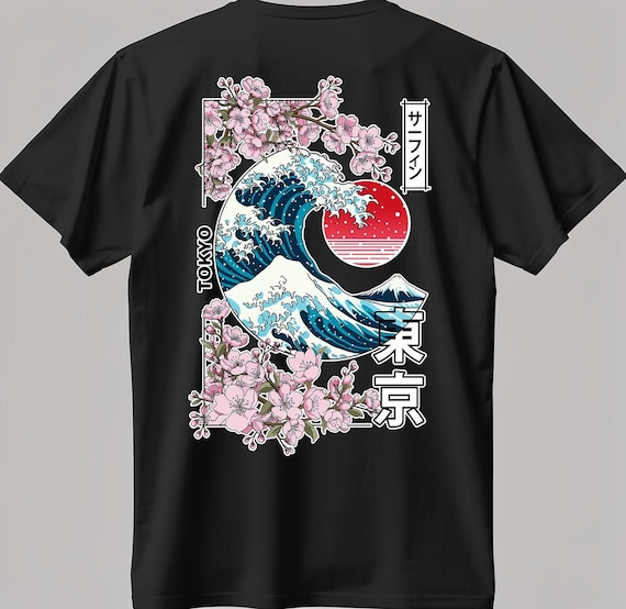 Cherry Blossom Japanese S.sleeve White-black Double-sided Print T