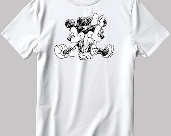 Mickey Mouse Sketch Short Sleeve White-Black Men's / Women's T Shirt DE565