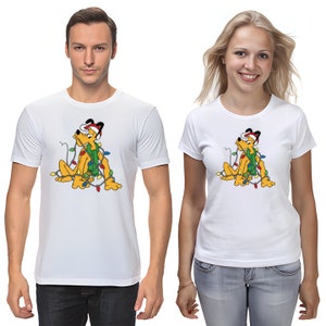 Goofy Pluto Disney Charaktere Cartoon Kurzarm Weiß-Schwarz Herren / Damen T-Shirt F198