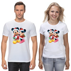 Santa Mickey And Minnie Mouse Short Sleeve White-Black Men&#39;s / Women&#39;s T Shirt F168