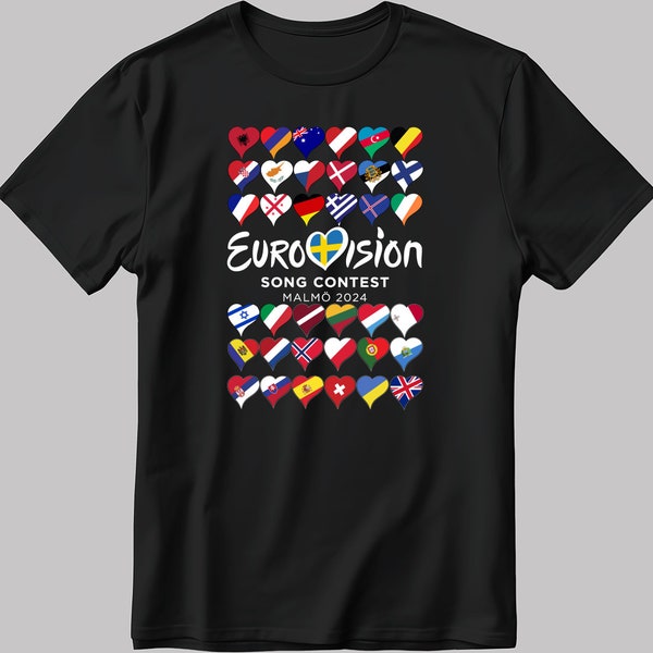 T-shirt da uomo/donna a maniche corte bianca-nera Eurovision Song Contest 2024 TBS