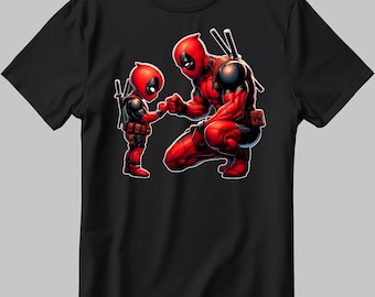 Camiseta de manga corta blanca y negra para hombre/mujer con estampado de papá Deadpool y bebé Deadpool KA103