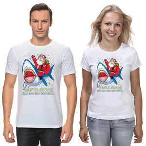 Santa Shark Hoo Hoo Kurzarm Weiß-Schwarz Herren / Damen T-Shirt G033