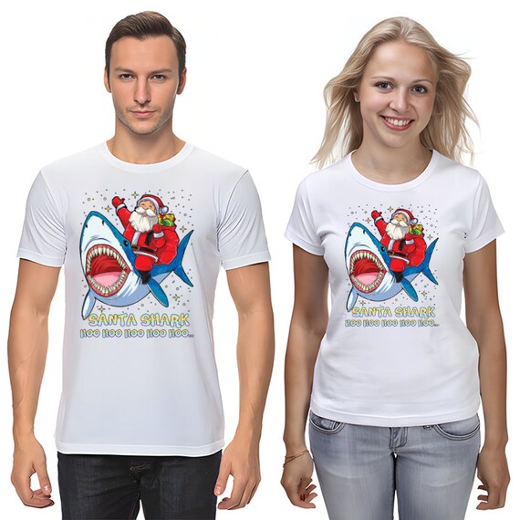 Santa Shark Hoo Hoo Short Sleeve White-black Men's / Women's T