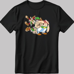 Asterix and Obelix, Famous Characters Figure, Short Sleeve White-Black Men&#39;s / Women&#39;s T Shirt L336