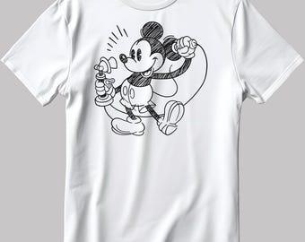Mickey Mouse Sketch Short Sleeve White-Black Men's / Women's T Shirt DE571