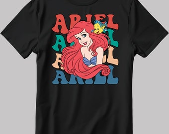 Camiseta de manga corta de la princesa Ariel Disney, color blanco y negro, para hombre y mujer, C528