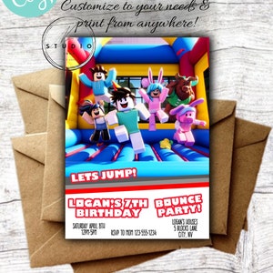 Editable RBlx Trampoline Park Birthday Party Invite, Instant Download, Editable Template, Bounce into Adventure, bouncy party, jump party