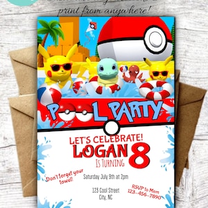 Plantilla de Invitación de Fiesta de Cumpleaños de Pokemon