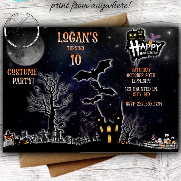 Editable Halloween Costume Birthday Party Invite, Instant Download, Editable Template, spooky costume party, creepy costume, monster mash