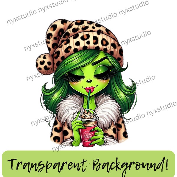 The ORIGINAL Boujee Christmas Green Mean Girl, Cheetah, Frappe Cup, PNG, Instant Download, Sublimation