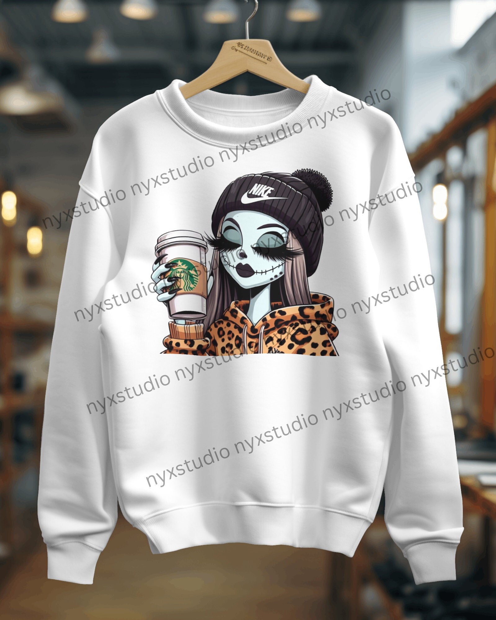 Christmas Blue Dead BMean Girl, Cheetah,  Coffee Cup, PNG, Instant Download, Sublimation, Nightmare b4 Christmas, Sally, Boujee Sally
