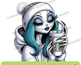 Christmas Blue Dead Mean Girl,  Coffee Cup, PNG, Instant Download, Sublimation, Nightmare b4 Christmas, Sally, Boujee Sally