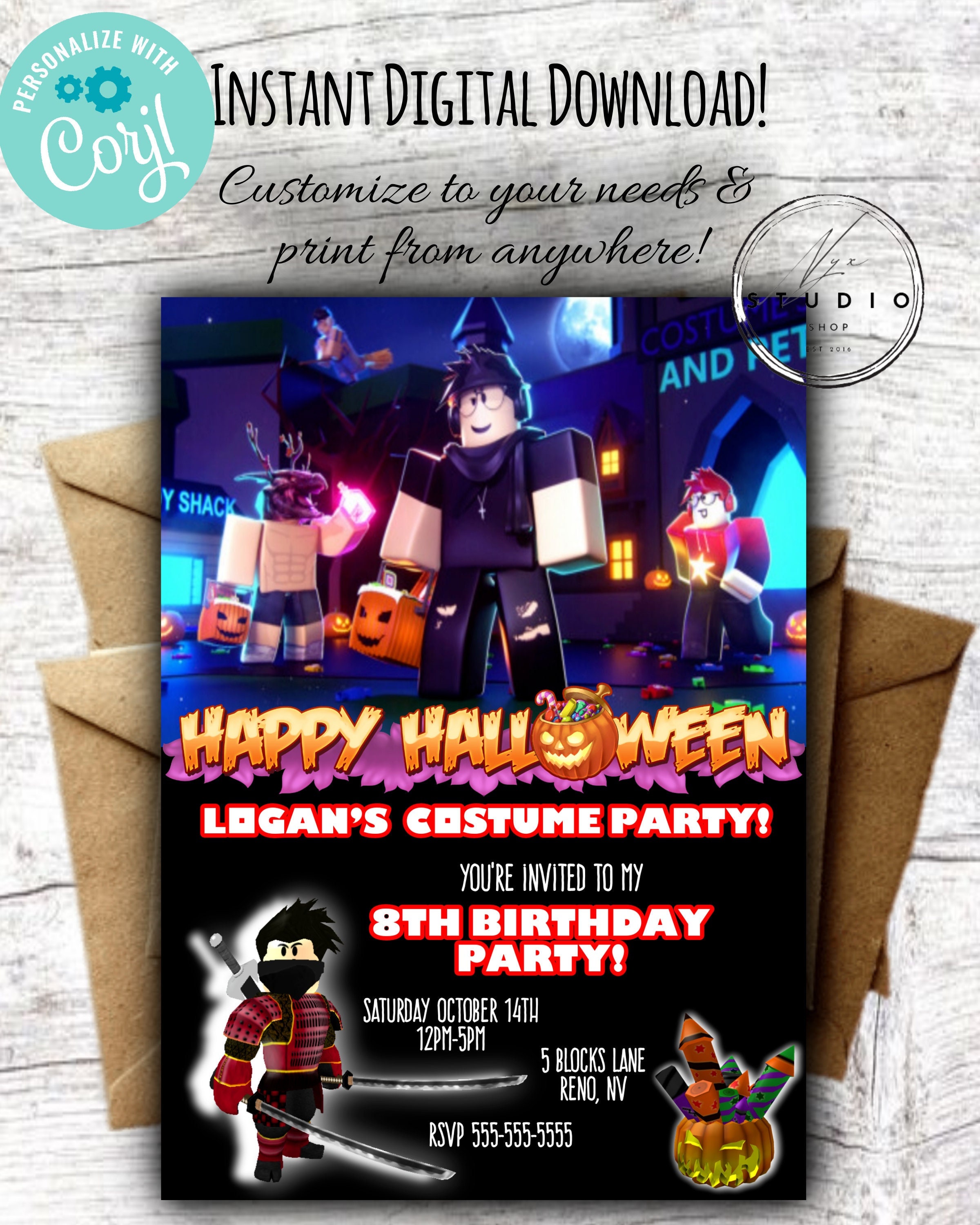 Doors Roblox Birthday Invitation 4.25x6in Digital Party 