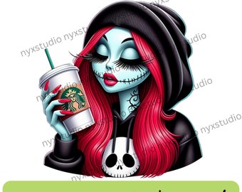 Christmas Blue Dead Mean Girl,  Coffee Cup, PNG, Instant Download, Sublimation, Nightmare b4 Christmas, Sally, Boujee Sally