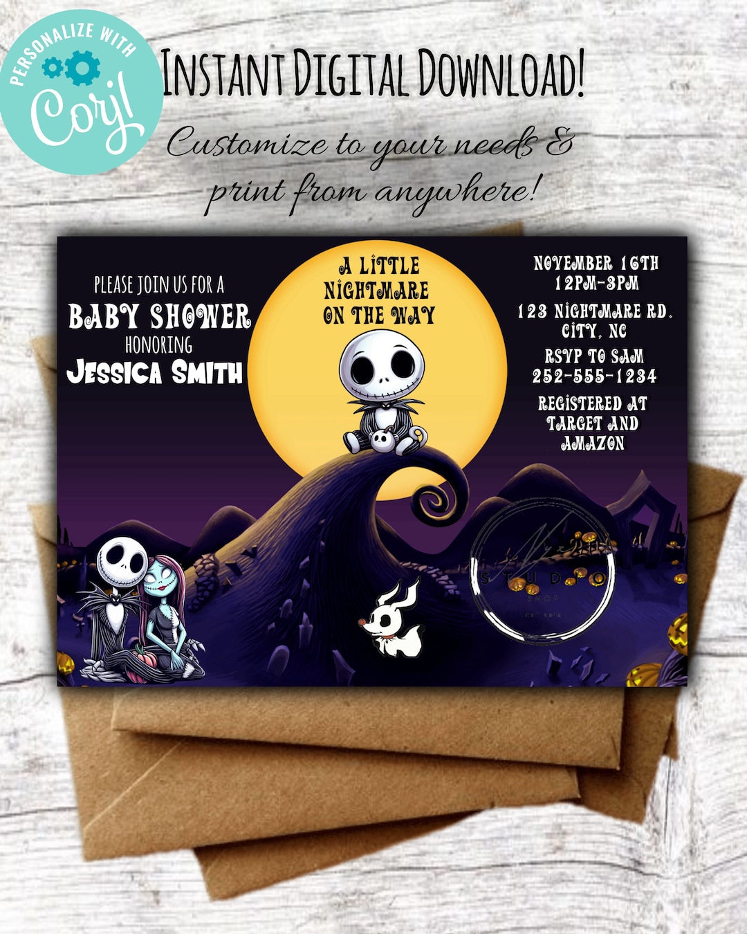 Editable Nightmare Christmas Baby Shower Party Invite, Instant Download ...