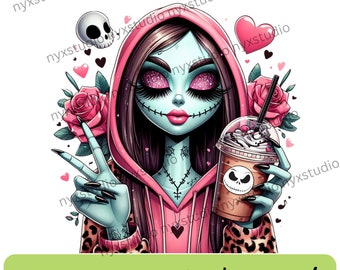 Christmas Blue Dead Mean Girl,  Coffee Cup, PNG, Instant Download, Sublimation, Nightmare b4 Christmas, Sally, Boujee Sally