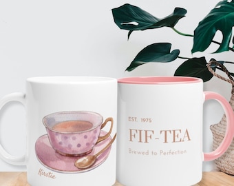 FIF-TEA CUP 50th Birthday Gifts for Women Fiftieth Birthday Mug for 50th Birthday Gifts For Her 50th Birthday Mugful 50 Tea Pun Gift Idea