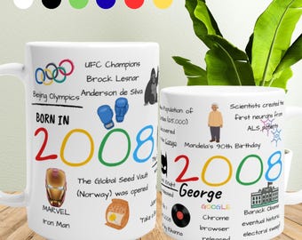 Kubek z okazji 18. urodzin syna urodzonego w 2008 r. Spersonalizowany kubek z okazji osiemnastych urodzin wnuka dla niego od rodziców/siostry/brata/najlepszego przyjaciela dla 18-letniego chłopca