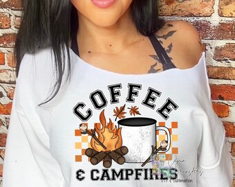 Coffee and Campfires Camping DTF Transfers, Ready to Press, T-shirt Transfers, Heat Transfer, Direct to Film, Camping Shirt, Camp DTF
