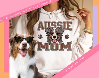 Aussie Dog mom png digital sublimation, dtf Ready to Print Australian Shepherd Shirt dog mom shirt PNG Sublimation Design Retro Distressed