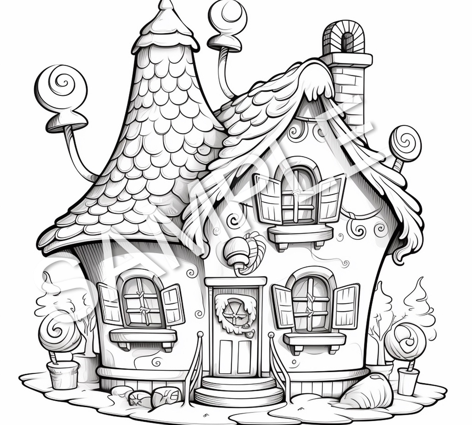 50 Candy Houses Coloring Pages, Coloring Book, Printables Etsy