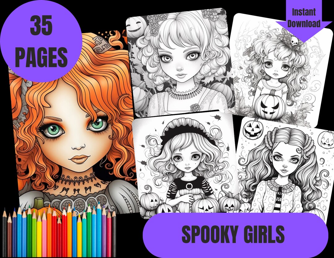 35 Spooky Girls Coloring Pages, Coloring Book, Printables - Etsy