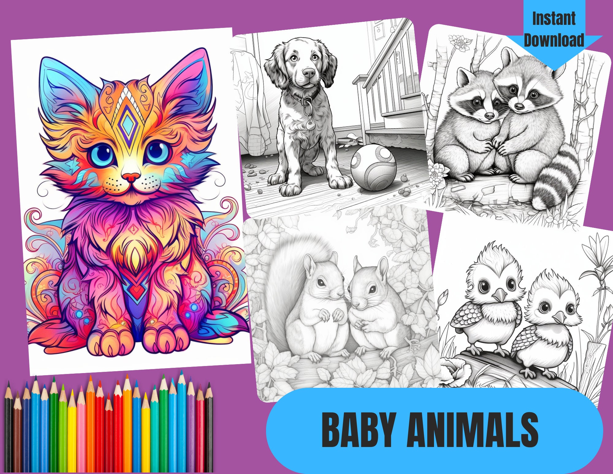 30 Baby Animals Coloring Pages - Etsy