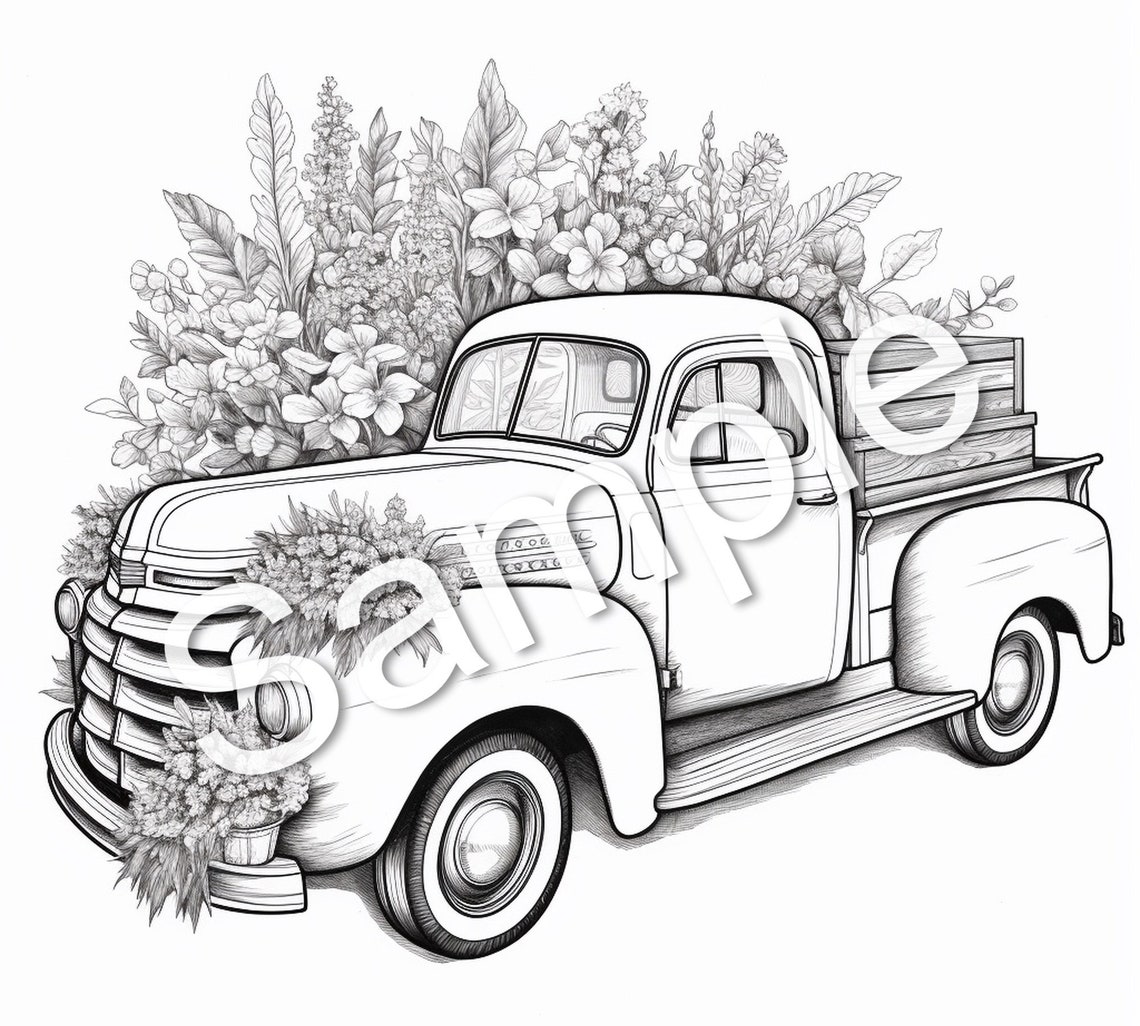 40 Flower Truck Coloring Book, Coloring Pages, Printables - Etsy