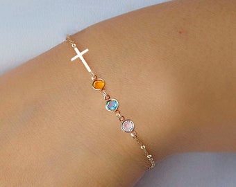 Birthstone Cross Bracelet - Christmas gifts for her mom sister daughter, Confirmation gift for girl, Birthday gifts, CR04BS
